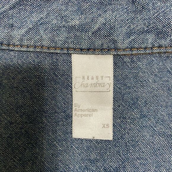 EUC American Apparel Unisex Long Sleeve Button Down RSACP400SA Blue Cham… - Picture 2 of 6